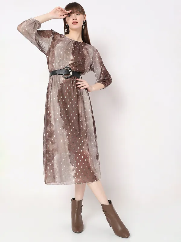 Deal brown and beige printed lycra dress