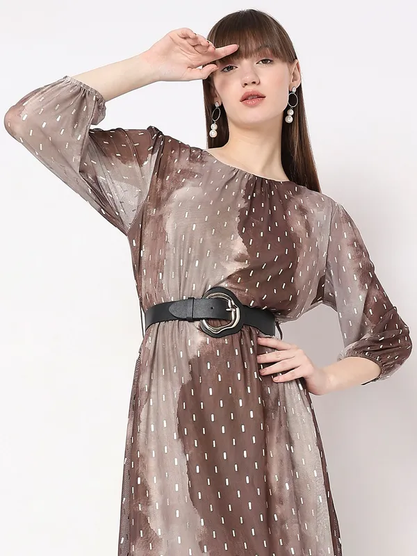 Deal brown and beige printed lycra dress