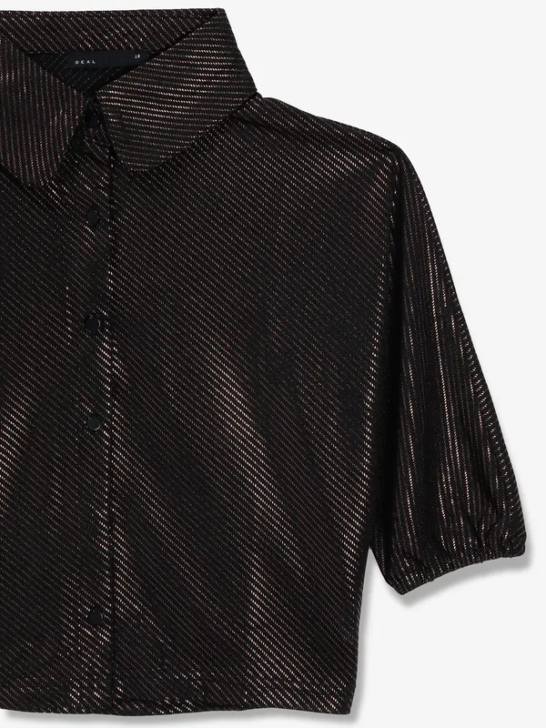 DEAL brown cotton silk crop shirt