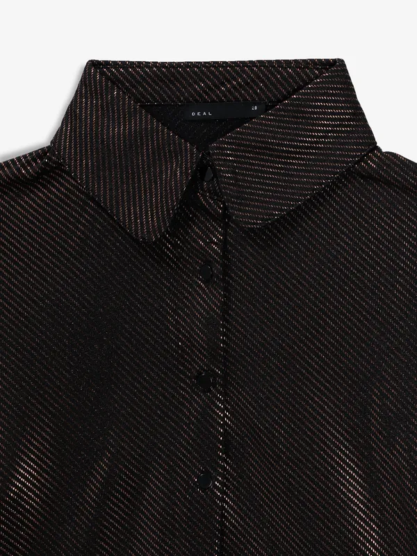 DEAL brown cotton silk crop shirt