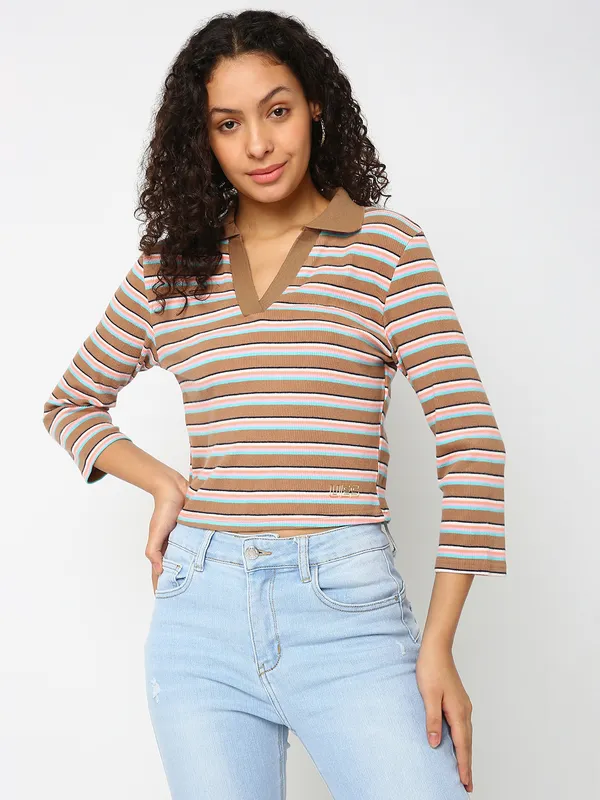 Deal brown knitted stripe t shirt