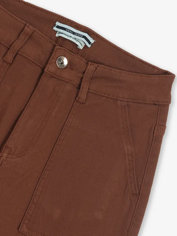 DEAL brown solid denim cargo jeans