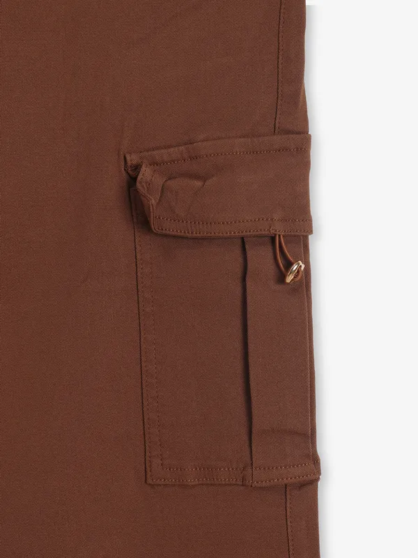 DEAL brown solid denim cargo jeans