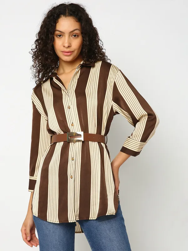 Deal brown stripe satin shirt