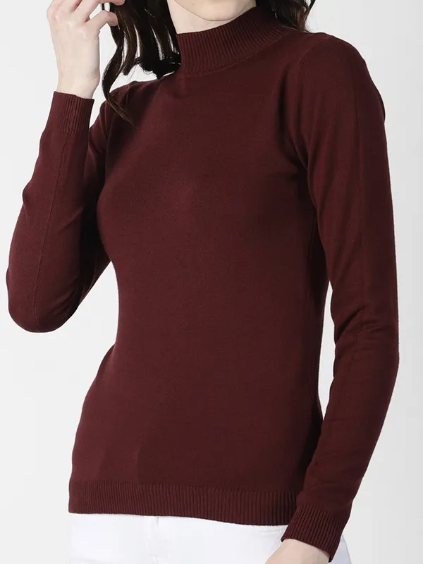 DEAL burgundy plain  knitted t-shirt for women