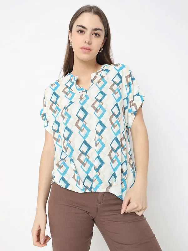 DEAL cotton aqua printed top