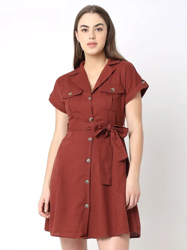 DEAL cotton brown plain dress