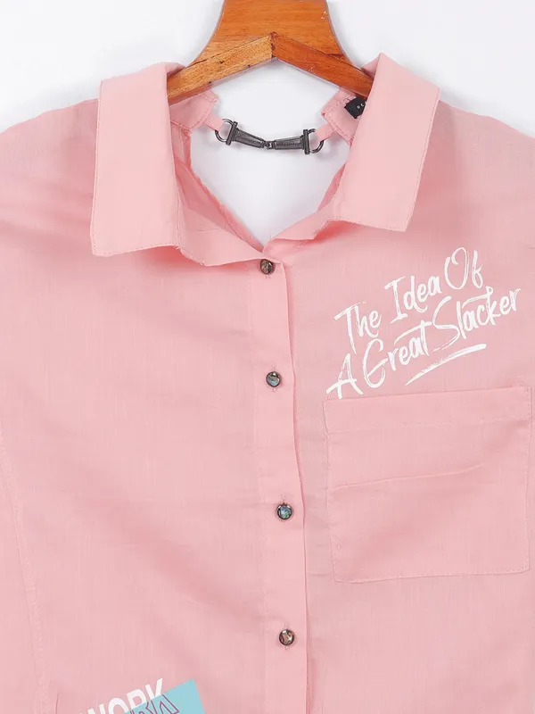 Deal cotton light pink printed shirt