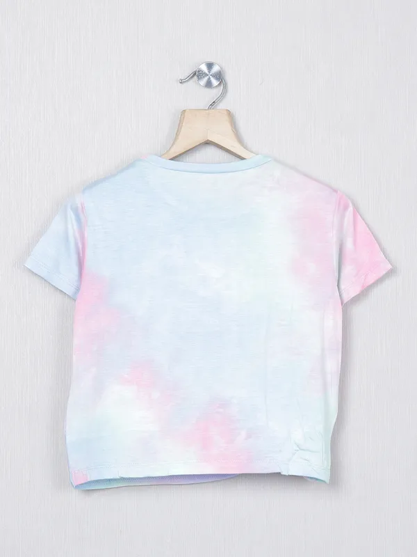 Deal cotton printed casual wear top in blue and pink