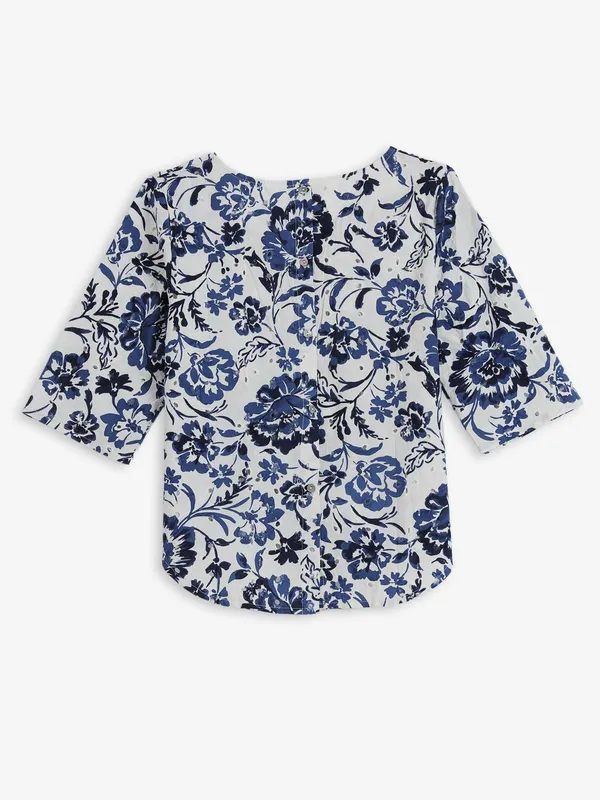 DEAL cotton printed white top for casual wear