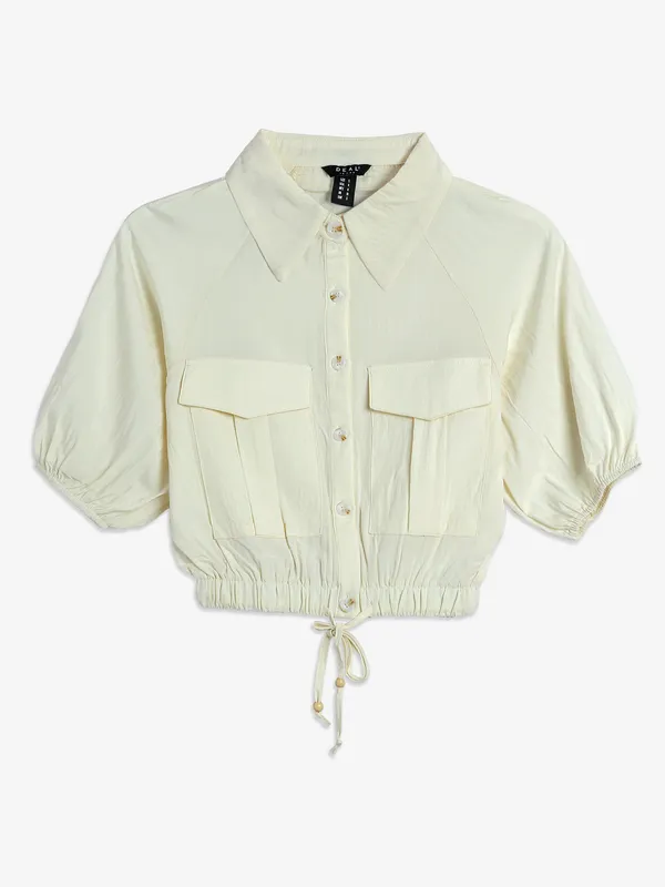 DEAL cream cotton plain crope shirt
