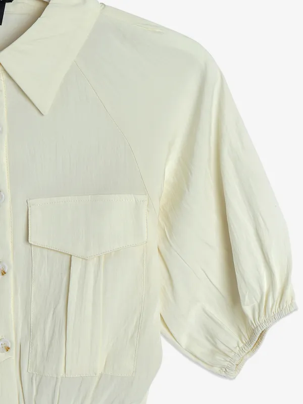 DEAL cream cotton plain crope shirt