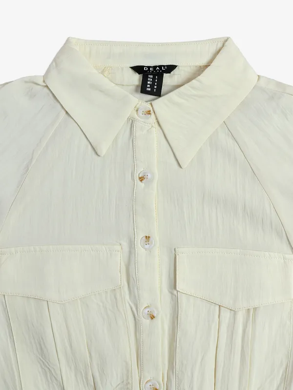 DEAL cream cotton plain crope shirt