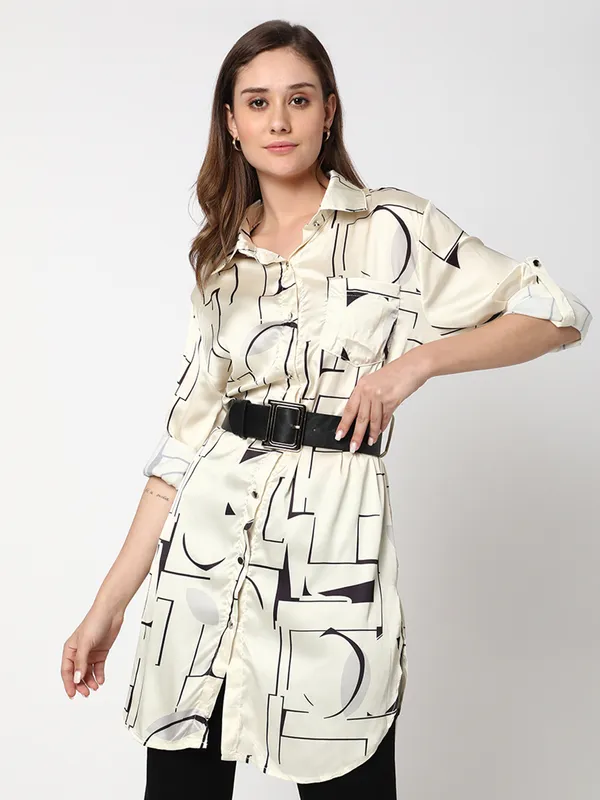 Deal cream printed shirt in satin