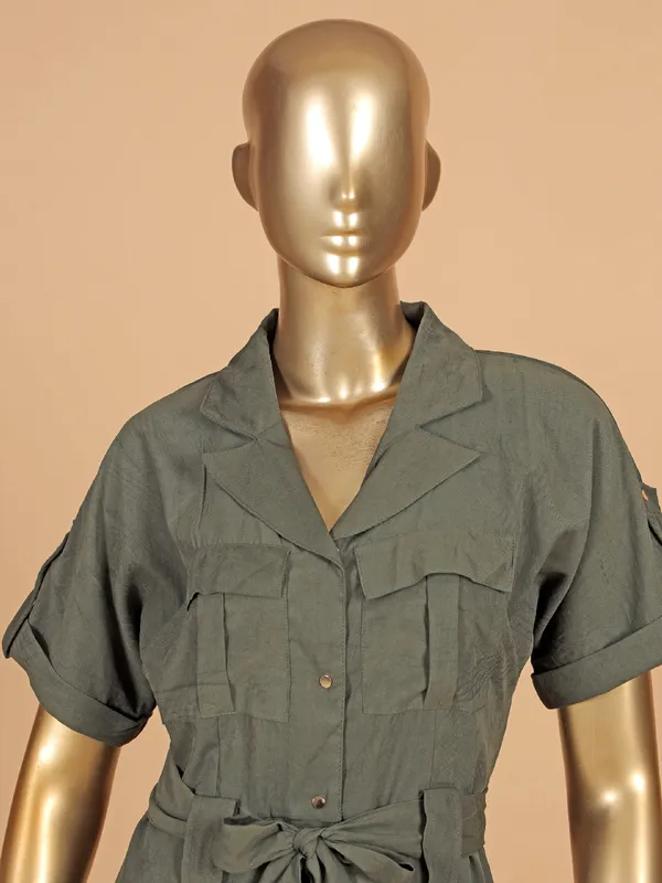 DEAL dark olive cotton silk dress for women