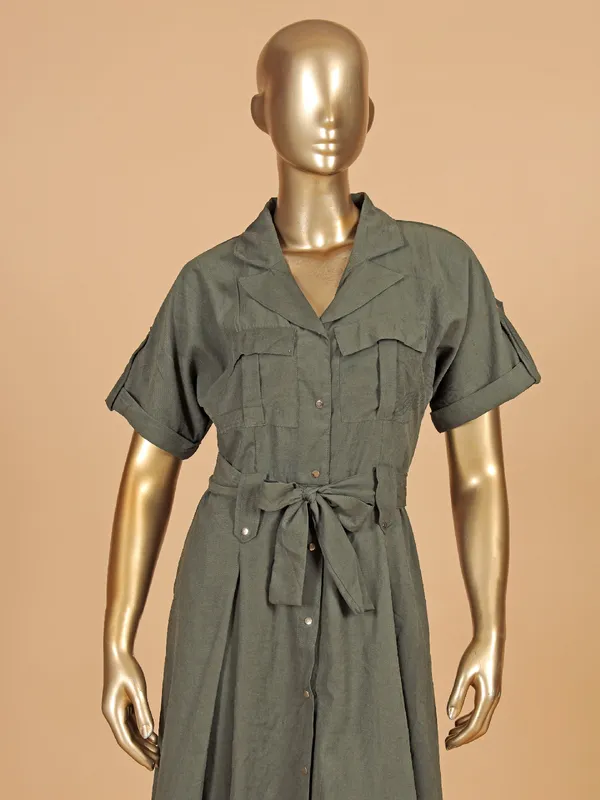 DEAL dark olive cotton silk dress for women