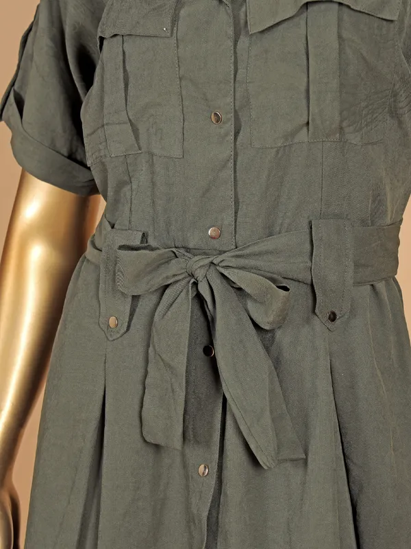 DEAL dark olive cotton silk dress for women