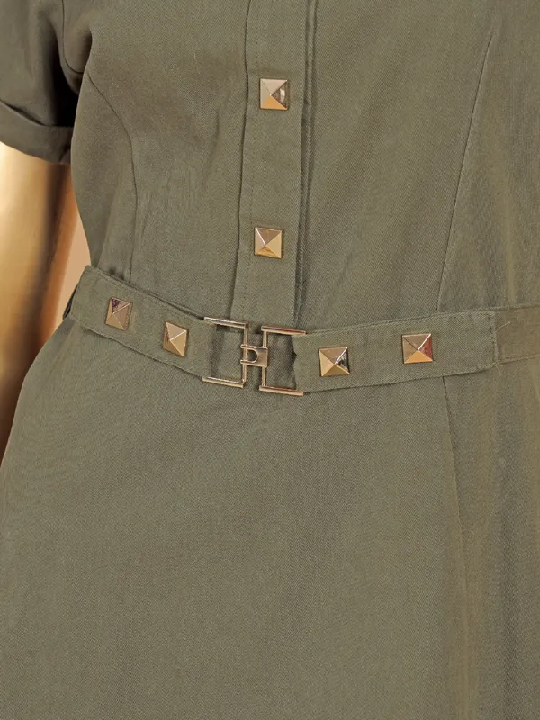 DEAL dark olive women dress in cotton silk