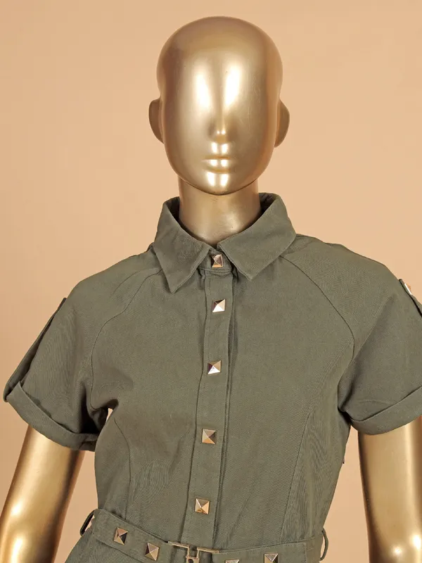 DEAL dark olive women dress in cotton silk