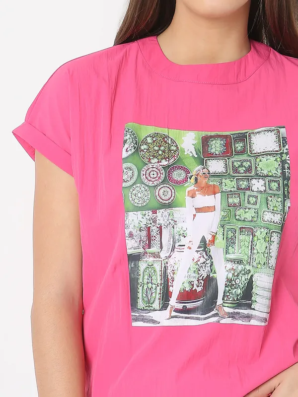 DEAL dark pink printed cotton t-shirt