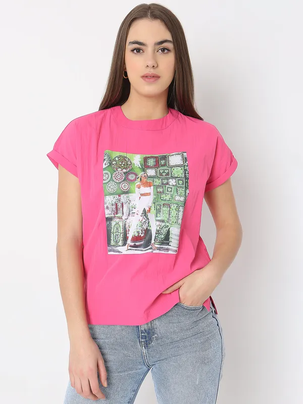 DEAL dark pink printed cotton t-shirt