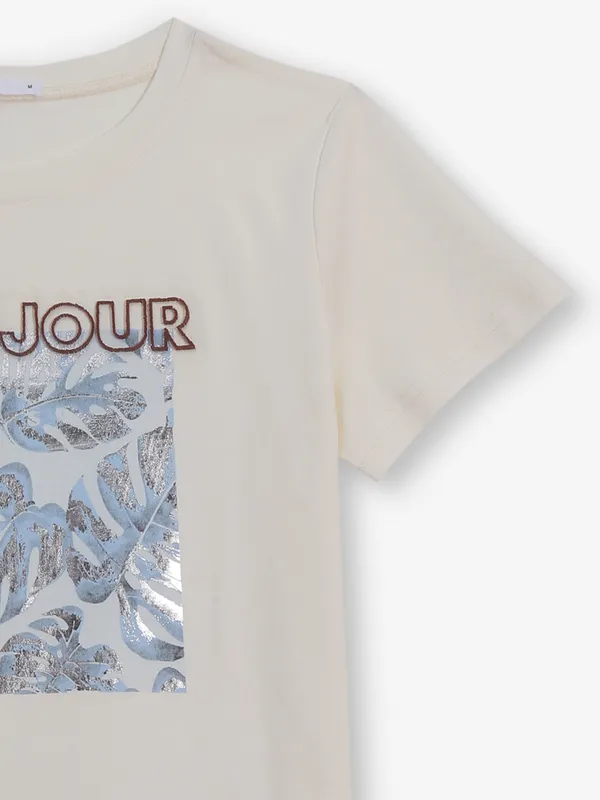 DEAL girls cotton cream printed t-shirt
