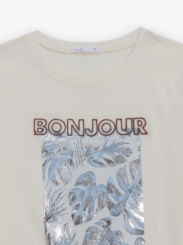 DEAL girls cotton cream printed t-shirt