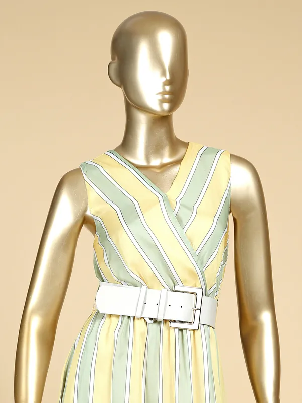 Deal green and yellow satin dress