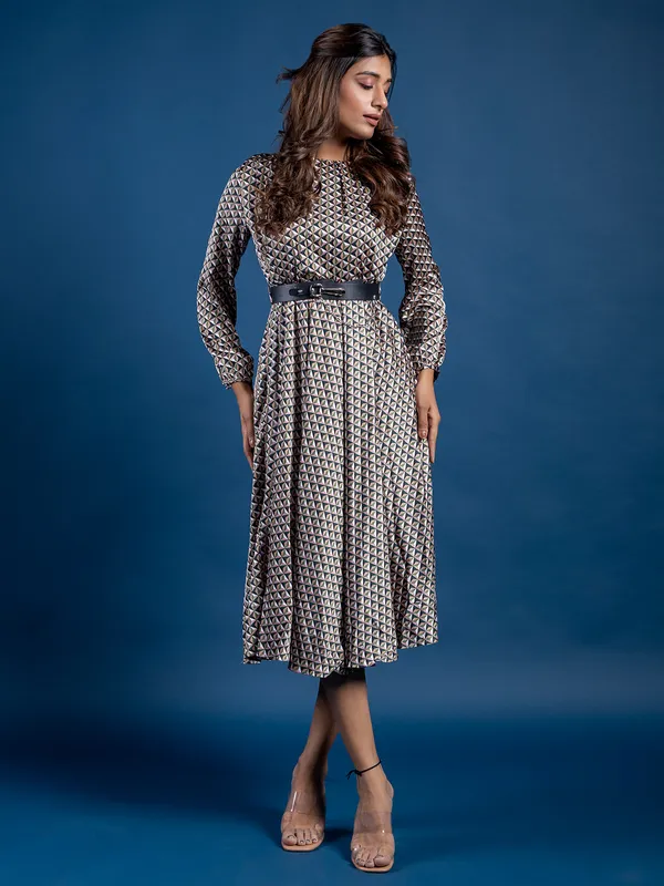 Deal green printed satin dress