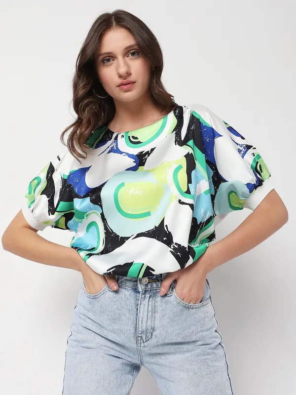 Deal green round neck crepe top