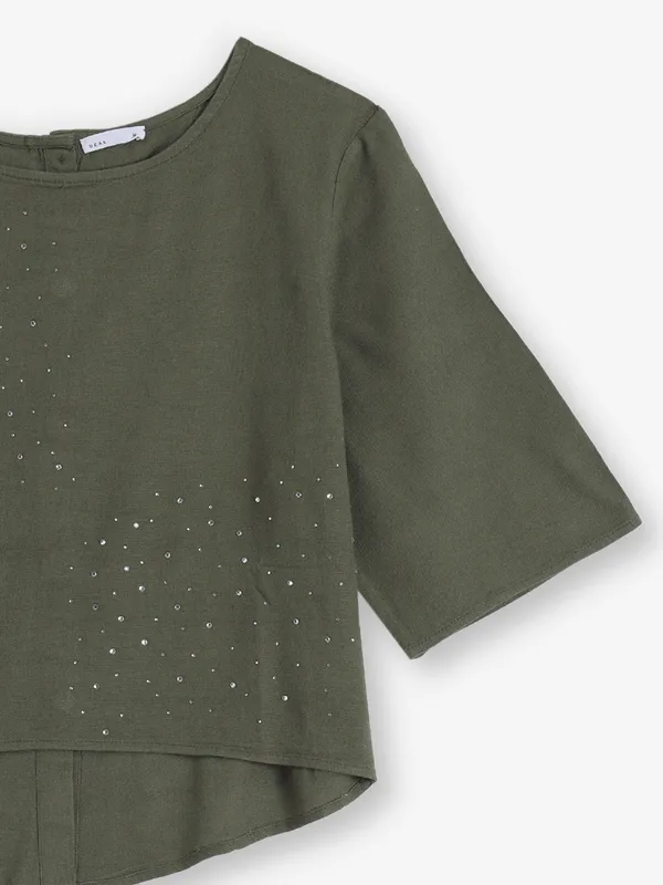 DEAL green silk crop top for women