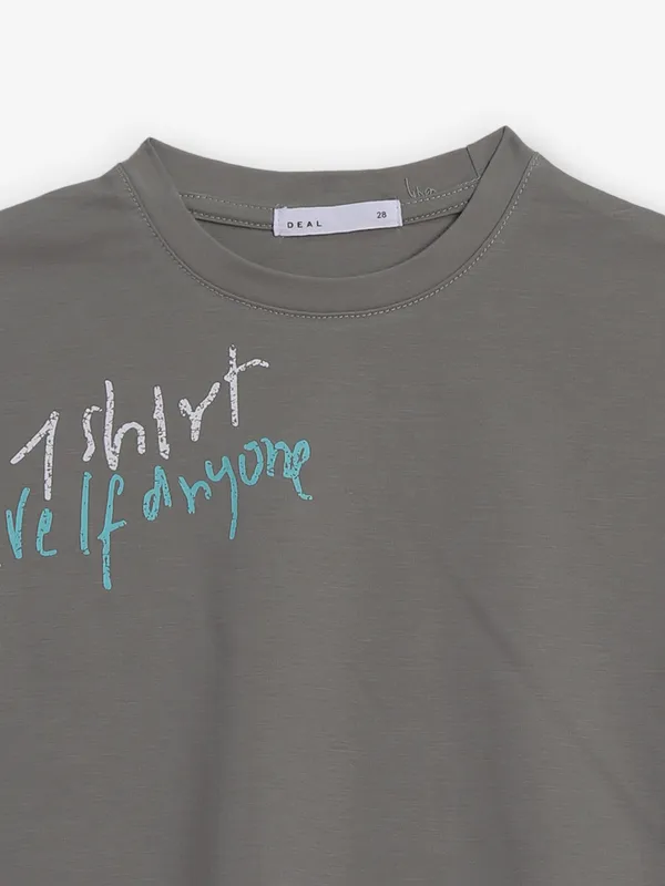 DEAL grey printed cotton crop top for girls