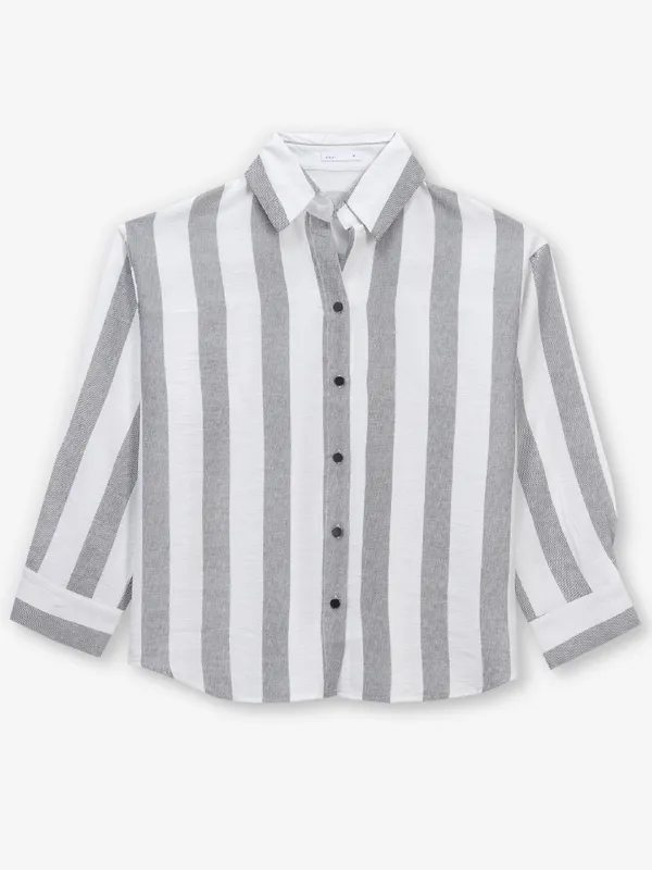 DEAL grey stripe cotton crop shirt