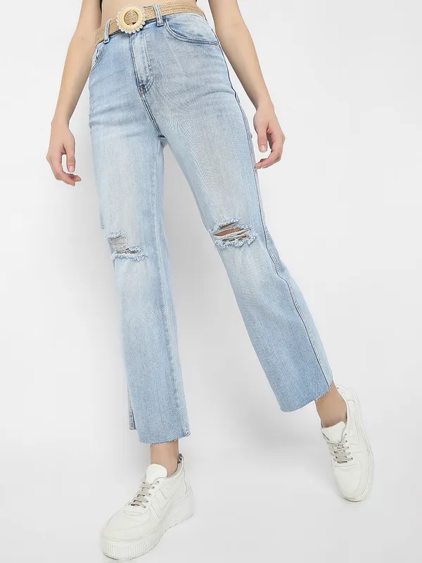 Deal ice blue washed and ripped jeans