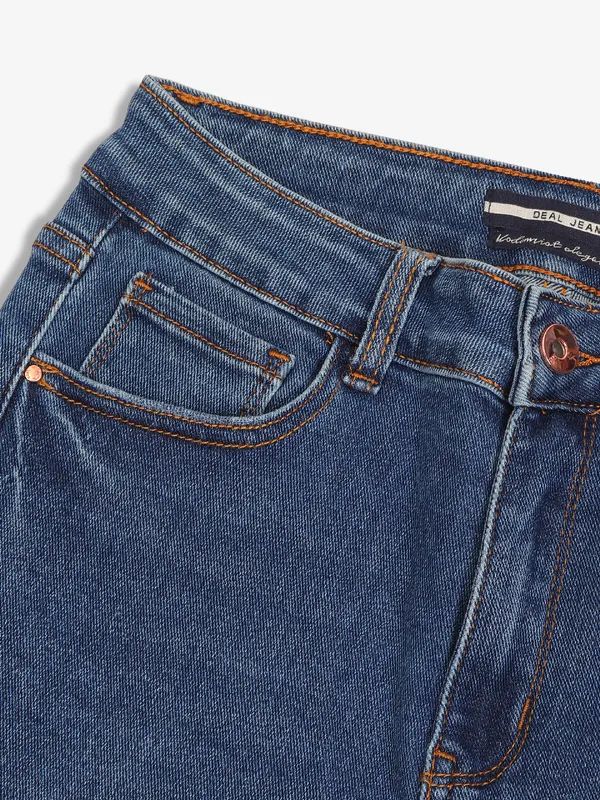 DEAL indigo blue washed and ripped crop jeans