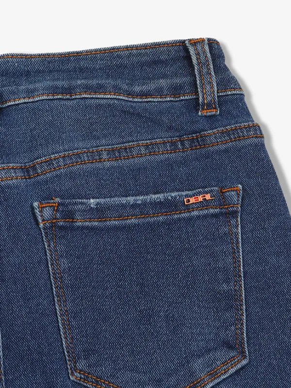 DEAL indigo blue washed and ripped crop jeans