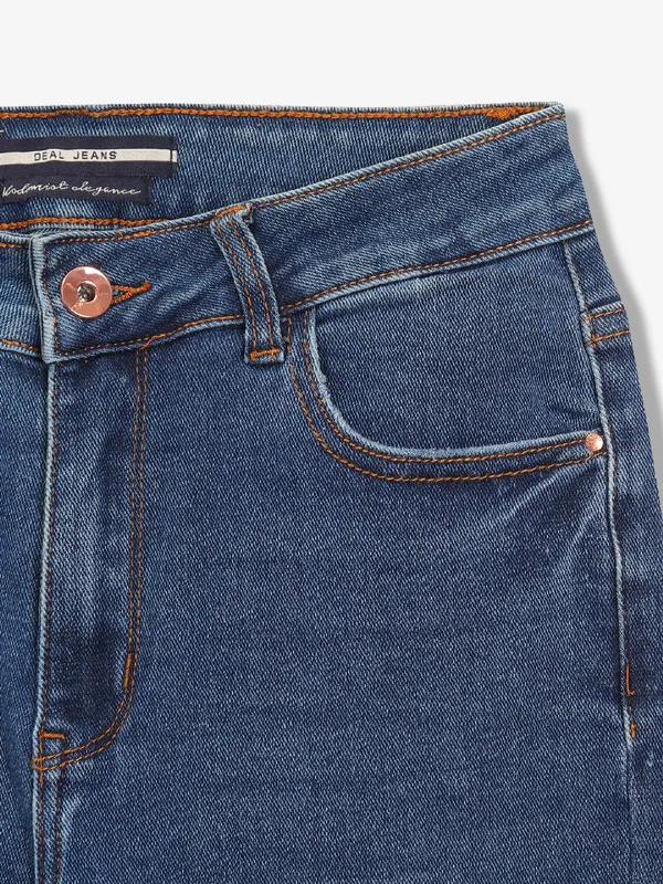 DEAL indigo blue washed and ripped crop jeans