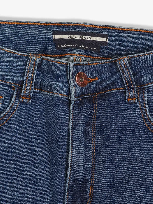 DEAL indigo blue washed and ripped crop jeans