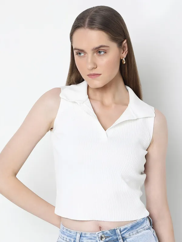 DEAL knitted white crop top