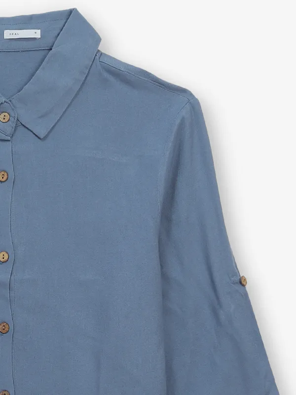 DEAL light blue plain cotton silk shirt