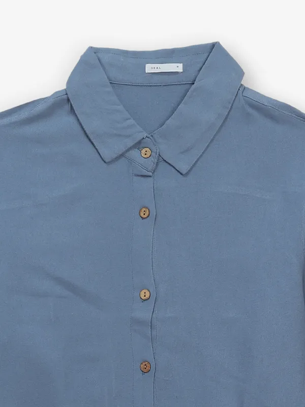 DEAL light blue plain cotton silk shirt