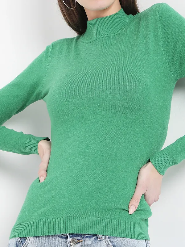 DEAL light green plain knitted t-shirt for women