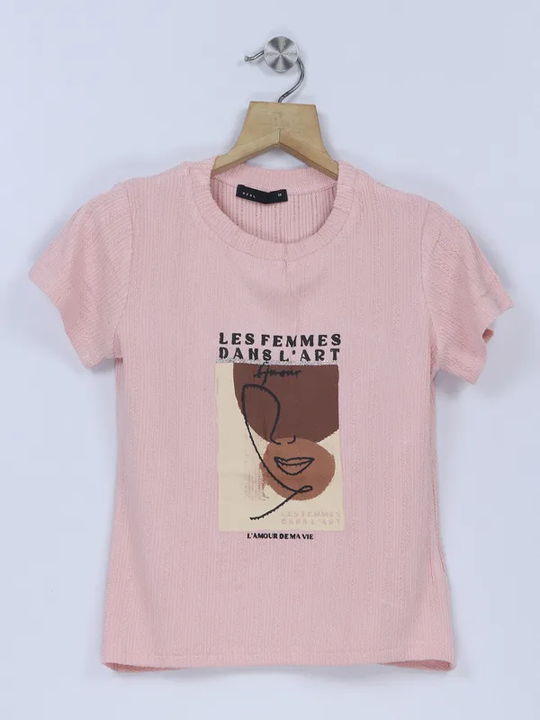 Deal light pink knitted printed top