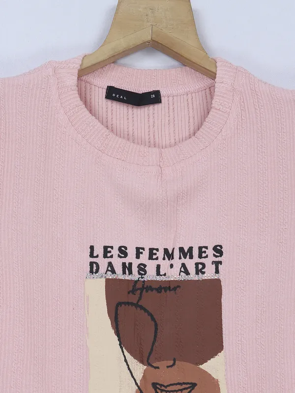 Deal light pink knitted printed top
