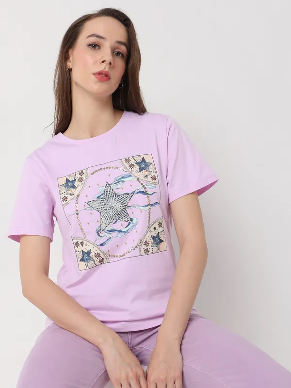 Deal light purple printed t-shirt