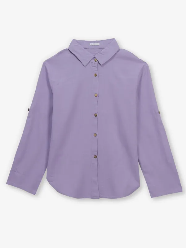 DEAL lilac purple plain cotton silk shirt