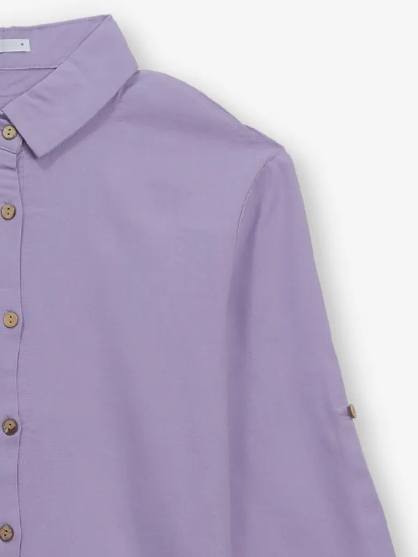 DEAL lilac purple plain cotton silk shirt