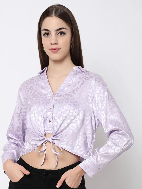 Deal lilac purple satin crop shirt
