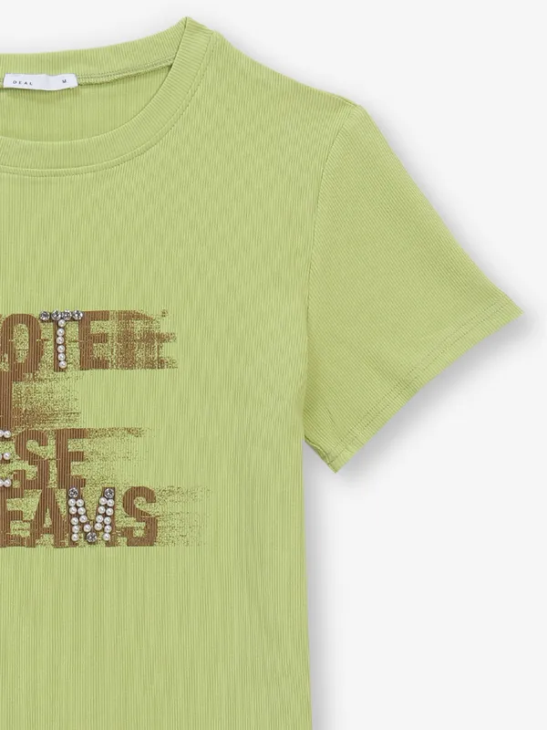 DEAL mehendi green printed cotton t-shirt