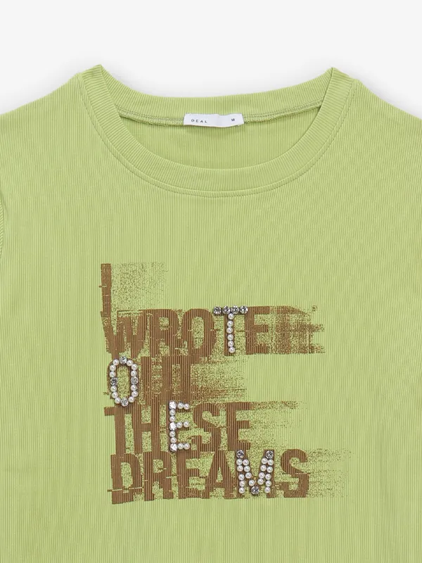 DEAL mehendi green printed cotton t-shirt